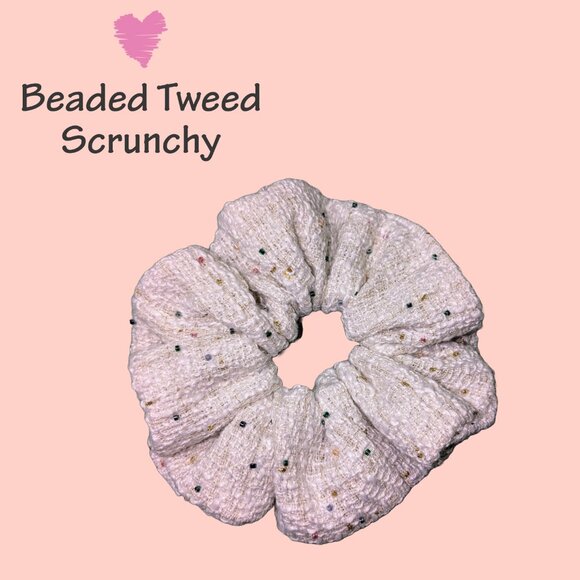 Large metallic beaded tweed scrunchie hand crafted - Picture 2 of 4